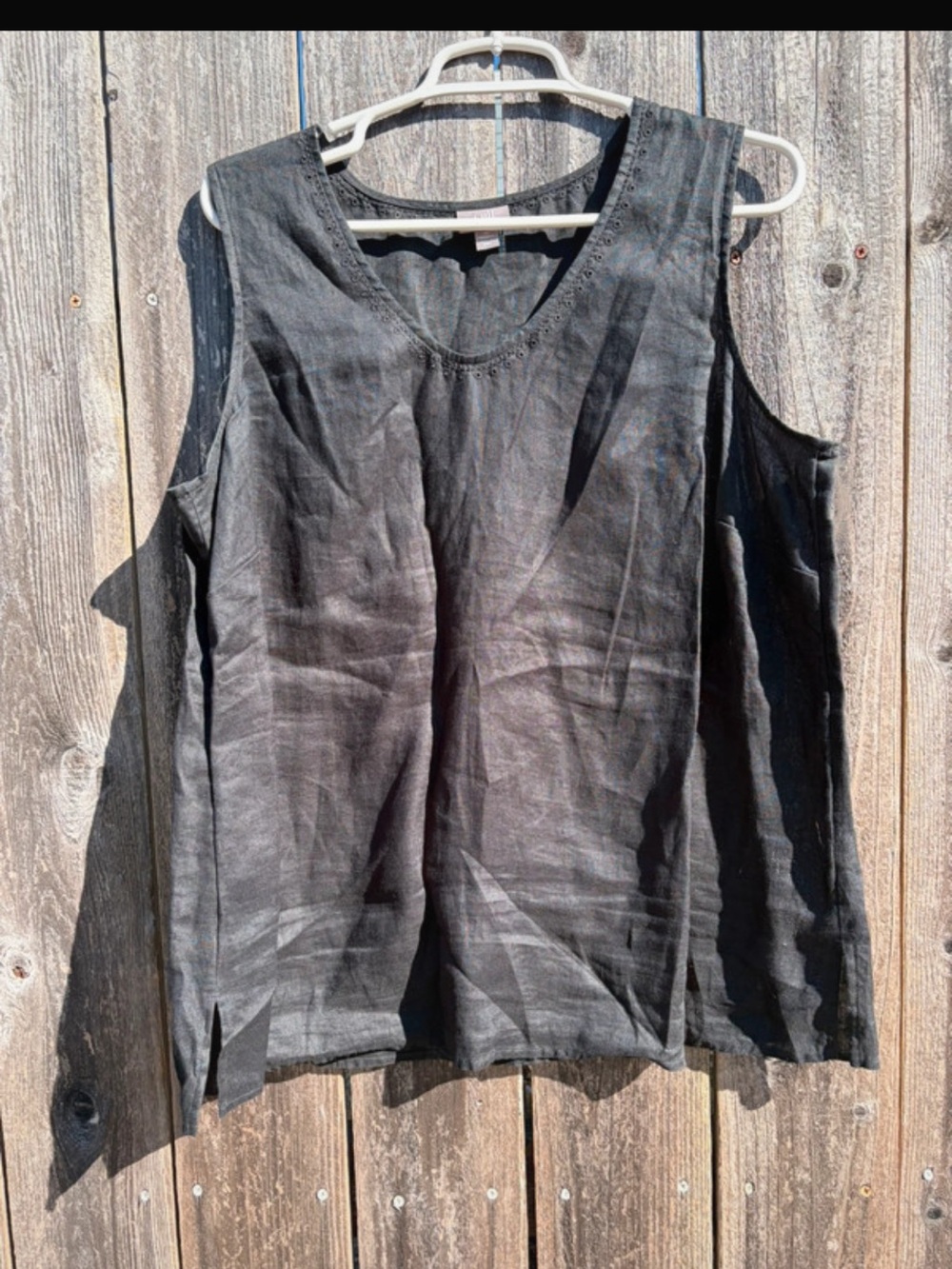 J. Jill Black Linen Scoop Neck Sleeveless Tank with eyelet detail NWOT SZ 1X